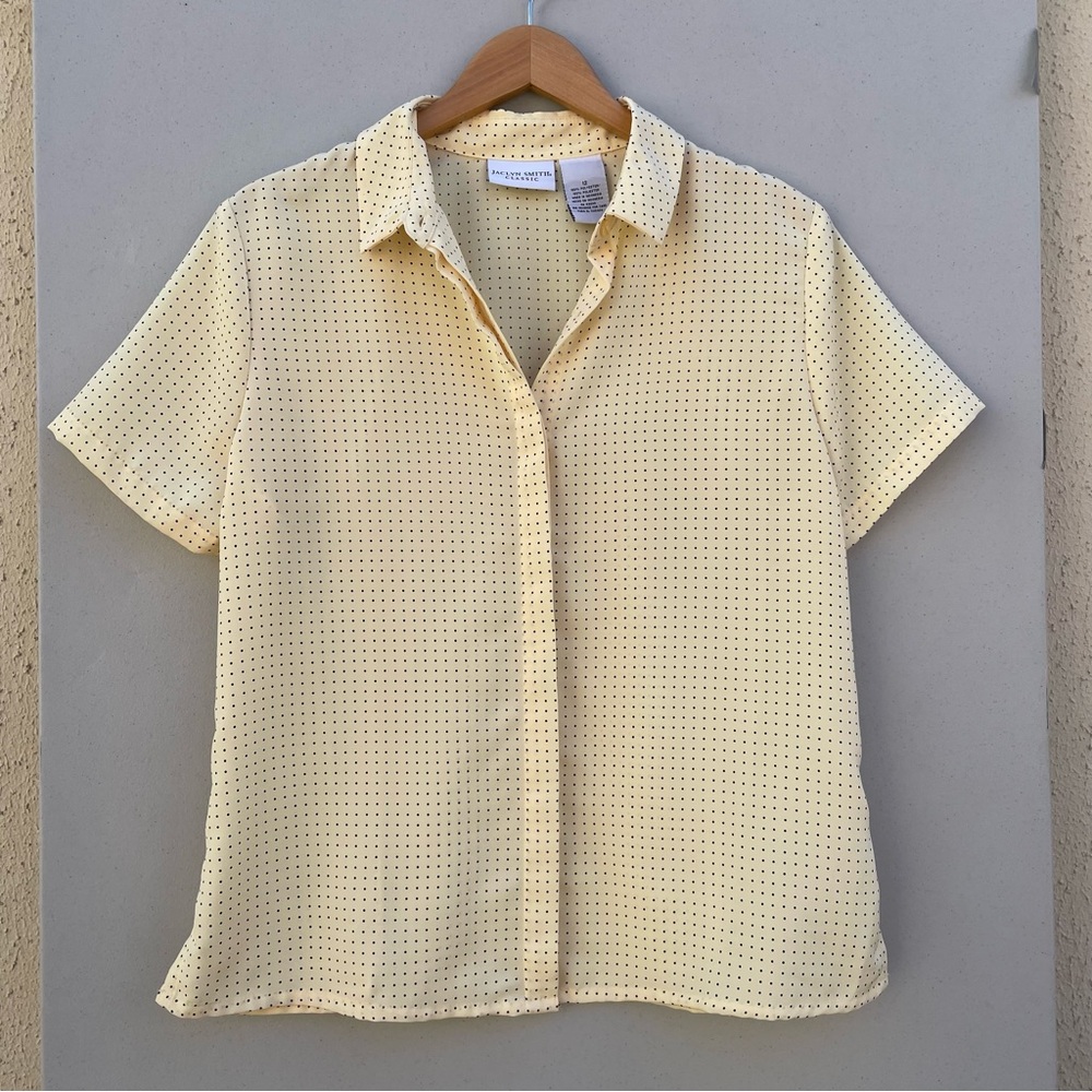 Jaclyn Smith Buttery Yellow Polka Dot Blouse Size 12